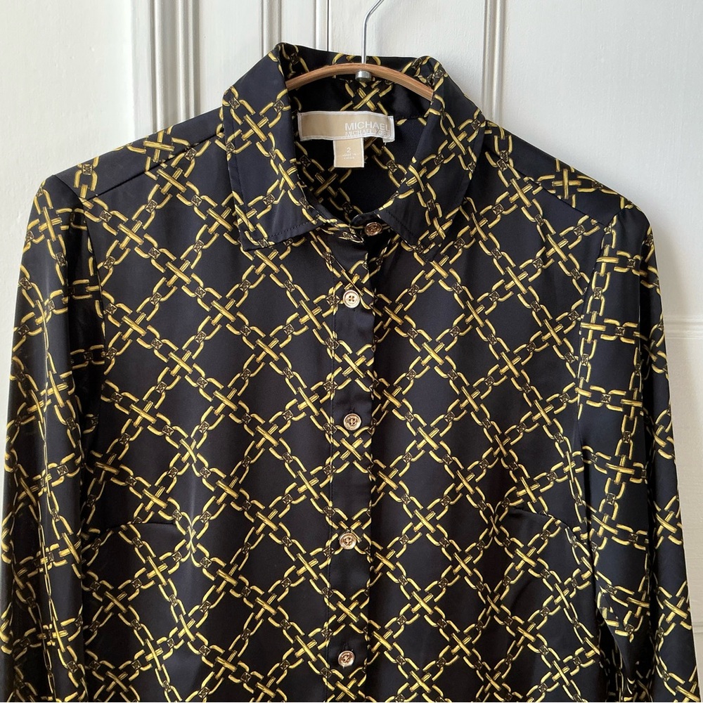 MICHAEL Michael Kors Chain Print Button Down Shirt, Sz 2